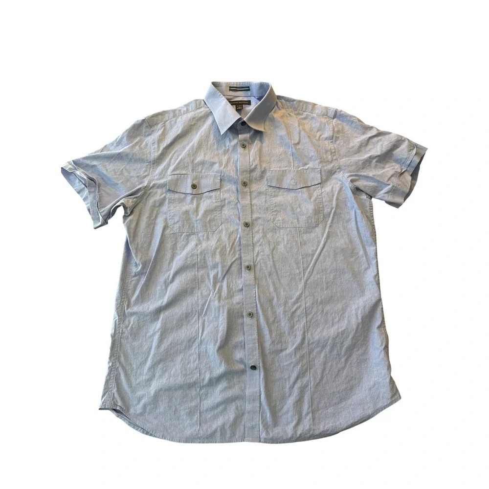 Banana Republic Mens Large Short Sleeve Button Down Shirt Blue Micro Check L‎